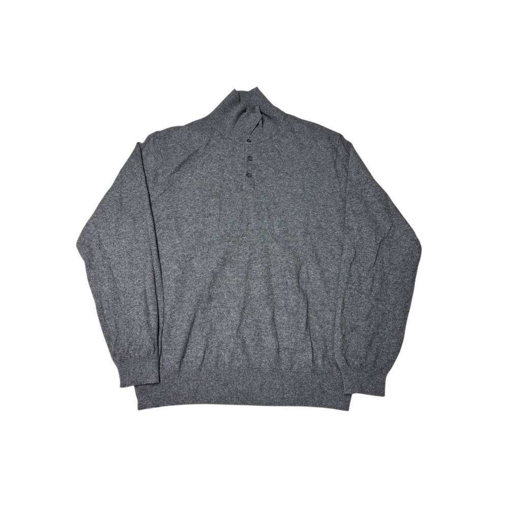 Saks Fifth Avenue Mens 100% Cashmere Mock Neck Button Pullover Sweater XL‎ Gray